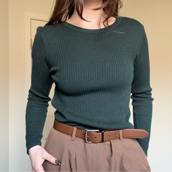 Divided Ribbed Emerald Green Sweater - L - Picture 5 of 9
